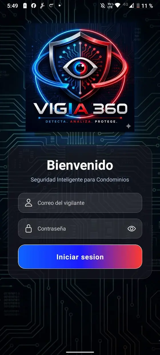 Pantalla de acceso de la aplicación Vigía 360 para vigilantes